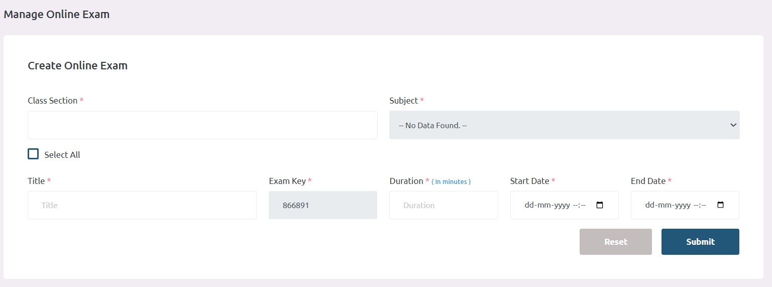 Manage Online Exam