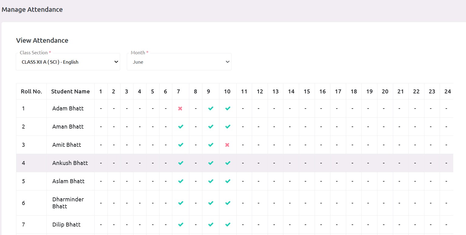 Month Wise Attendance