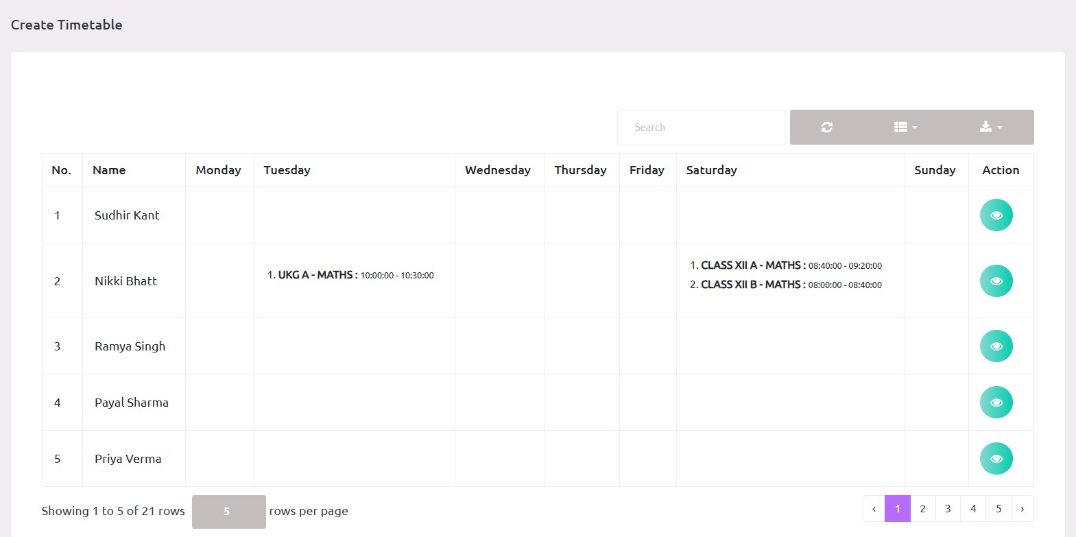 Teacher Timetable